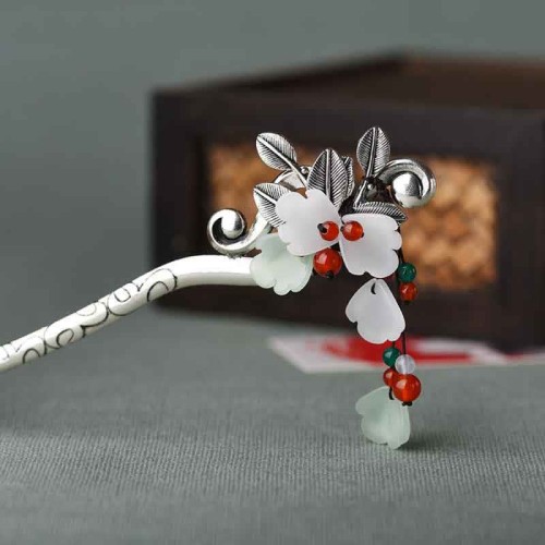 Red Agate Flower Leaf Confidence Hairpin Red Agate Flower Leaf Confidence Hairpin
