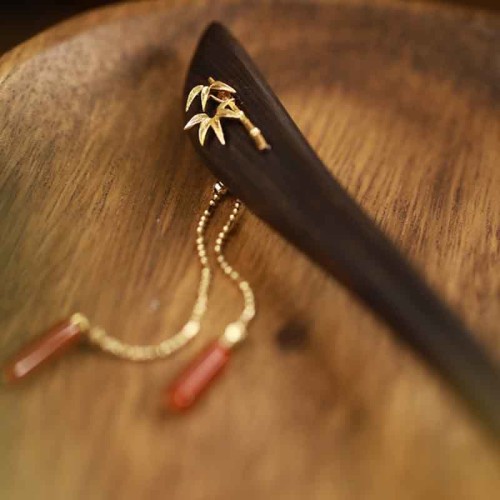 Red Agate Ebony Tassel Confidence Hairpin Red Agate Ebony Tassel Confidence Hairpin