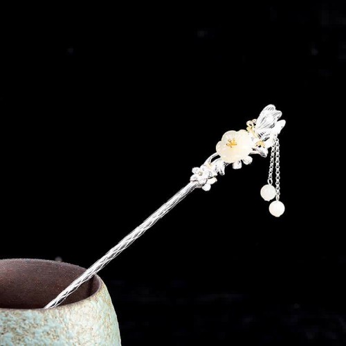 925 Silver Hetian White Jade Flower Hairpin 925 Silver Hetian White Jade Flower Hairpin