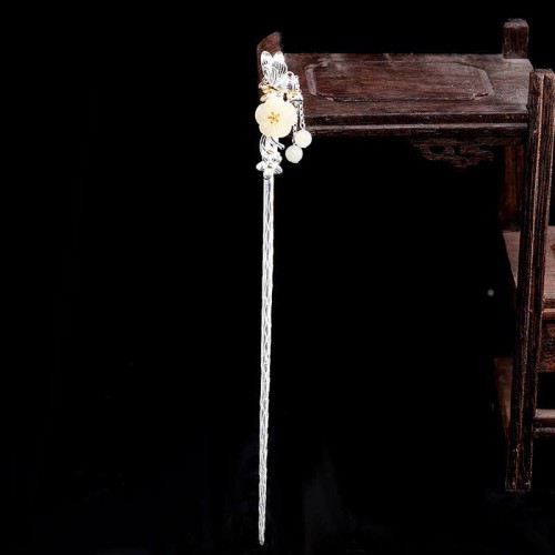 925 Silver Hetian White Jade Flower Hairpin 925 Silver Hetian White Jade Flower Hairpin