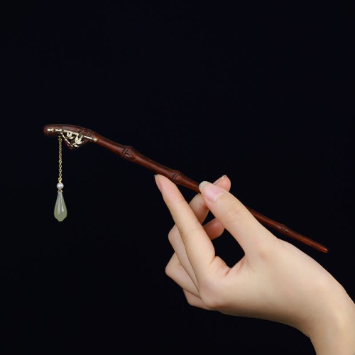 Red Sandalwood Water Drop Jade Protection Hairpin Red Sandalwood Water Drop Jade Protection Hairpin