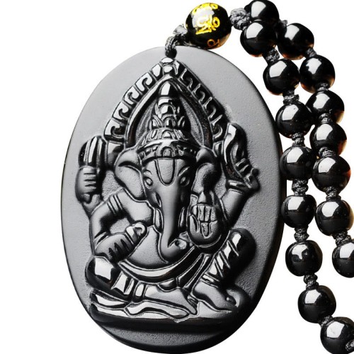 Obsidian Ganesh Elephant Wealth Necklace Pendant Obsidian Ganesh Elephant Wealth Necklace Pendant
