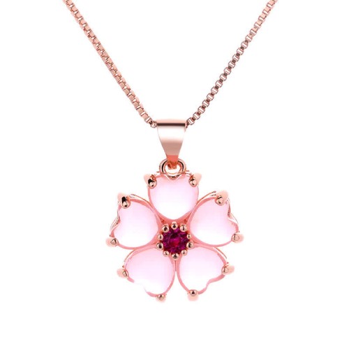 Pink Crystal Love Heart Flower Necklace Pendant Pink Crystal Love Heart Flower Necklace Pendant