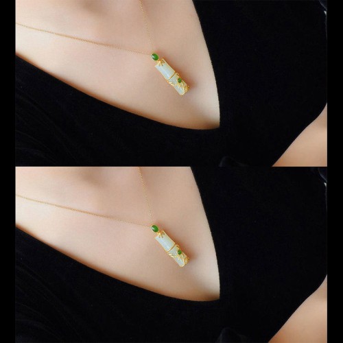 White Jade Cyan Jade Bamboo Protection Necklace White Jade Cyan Jade Bamboo Protection Necklace