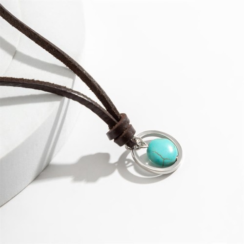 Round Turquoise Stone Protection Necklace Pendant Round Turquoise Stone Protection Necklace Pendant