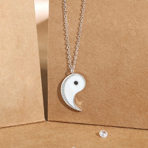 Sterling Silver Yin Yang Symbol Harmony Necklace Pendant