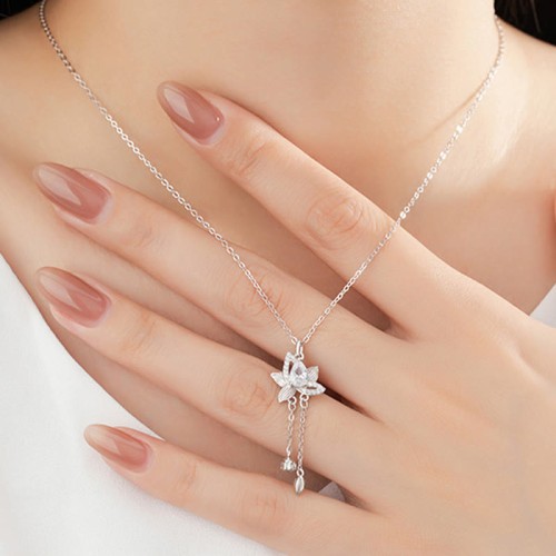 925 Silver Lotus Zircon Enlightenment Necklace 925 Silver Lotus Zircon Enlightenment Necklace