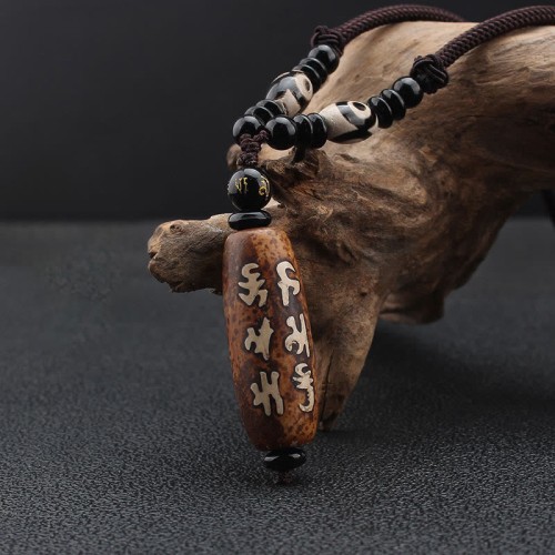 Tibet Om Mani Padme Hum Dzi Bead Wealth Necklace