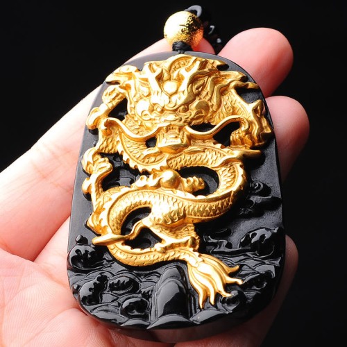 18K Gold-Plated Dragon Obsidian Lucky Necklace 18K Gold-Plated Dragon Obsidian Lucky Necklace