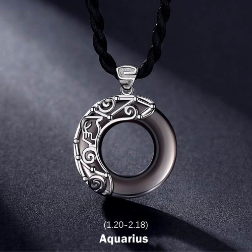 Zodiac Ice Obsidian Blessing Round Necklace Zodiac Ice Obsidian Blessing Round Necklace