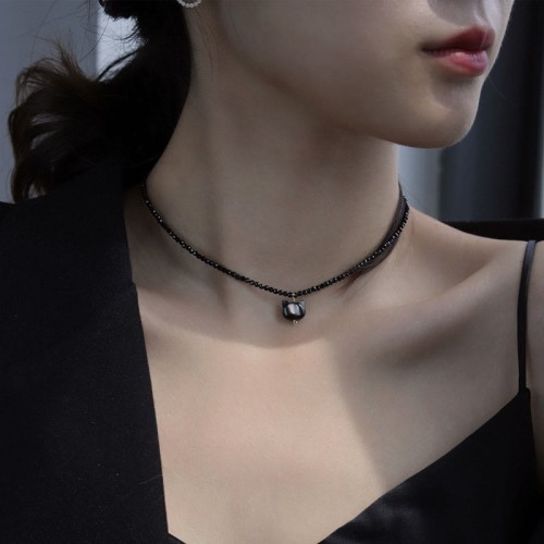 Black Spinel Cute Cat Motivate Choker Necklace Black Spinel Cute Cat Motivate Choker Necklace