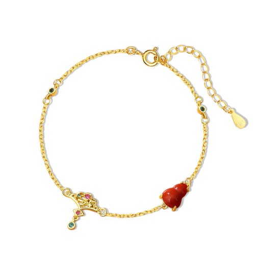 Sterling Silver Red Agate Gourd Auspicious Necklace Set Sterling Silver Red Agate Gourd Auspicious Necklace Set
