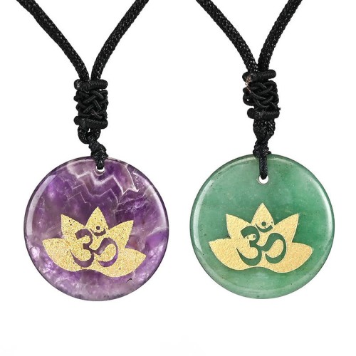 OM Lotus Symbol Amethyst Tiger Eye Healing Necklace OM Lotus Symbol Amethyst Tiger Eye Healing Necklace