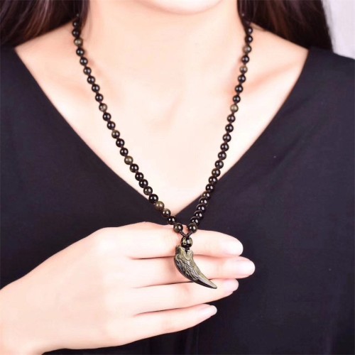 Black Obsidian Wolf Tooth Strength Necklace Pendant Black Obsidian Wolf Tooth Strength Necklace Pendant