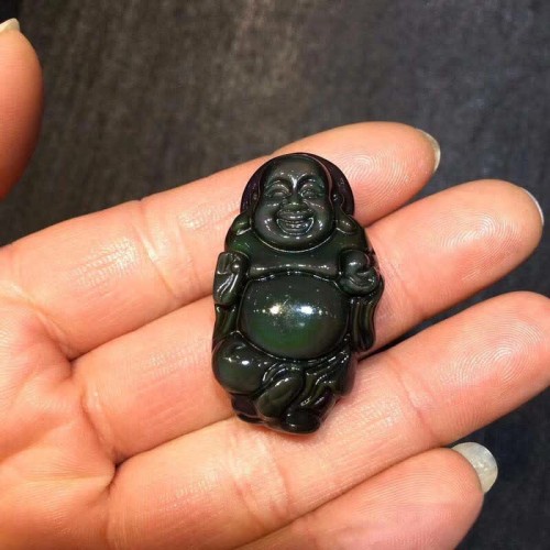 Rainbow Obsidian Laughing Buddha Inner Peace Necklace Rainbow Obsidian Laughing Buddha Inner Peace Necklace