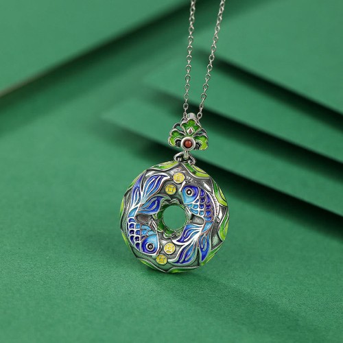 Sterling Silver Koi Fish Copper Coin Luck Necklace Pendant Sterling Silver Koi Fish Copper Coin Luck Necklace Pendant