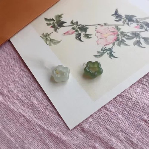 Hetian Jade Cyan Jade Floral Charm Necklace Pendant