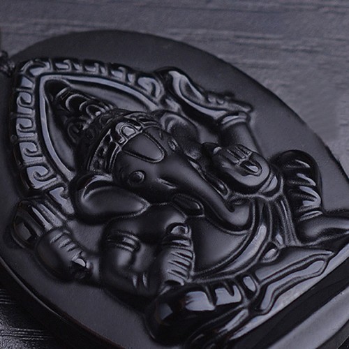 Obsidian Ganesh Elephant Wealth Necklace Pendant Obsidian Ganesh Elephant Wealth Necklace Pendant