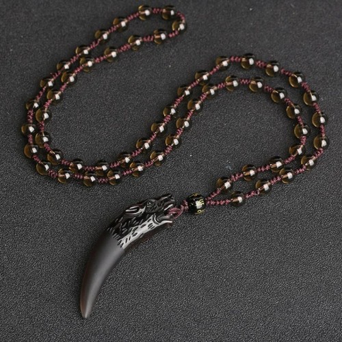 Ice Obsidian Wolf Tooth Courage Necklace Ice Obsidian Wolf Tooth Courage Necklace