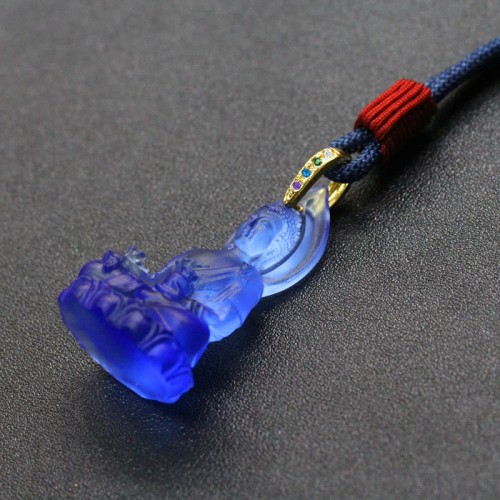Blue Tathagata Buddha Liuli Crystal Amulet Necklace Blue Tathagata Buddha Liuli Crystal Amulet Necklace