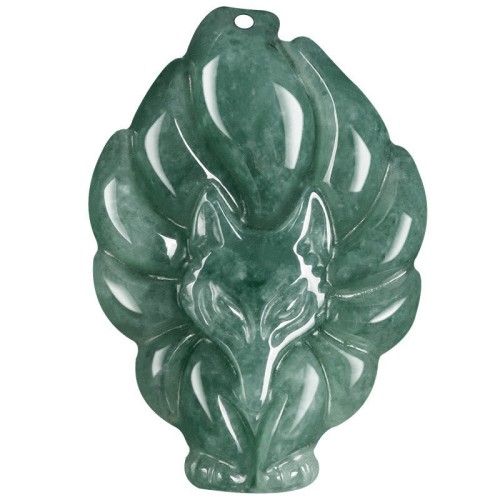 Green Jade Nine-Tailed Fox Luck Pendant