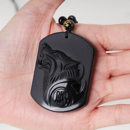 Black Obsidian Wolf Purification Necklace Pendant