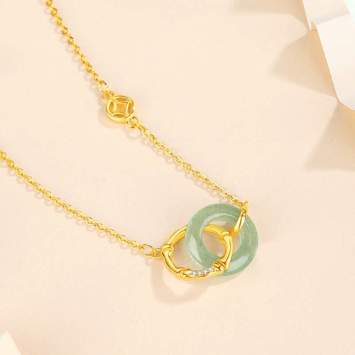 Sterling Silver Green Aventurine Bamboo Coin Necklace Sterling Silver Green Aventurine Bamboo Coin Necklace
