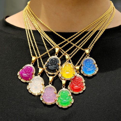 18K Gold Filled Laughing Buddha Jade Luck Necklace 18K Gold Filled Laughing Buddha Jade Luck Necklace