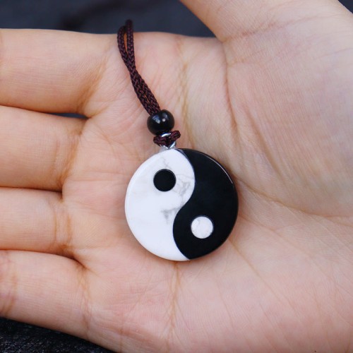 Black Obsidian White Turquoise Yin Yang Strength Pendant Black Obsidian White Turquoise Yin Yang Strength Pendant