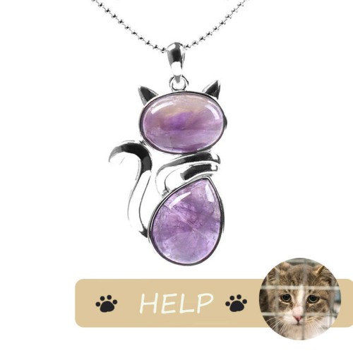 "Save A Cat" Cute Cat Protection Crystal Necklace "Save A Cat" Cute Cat Protection Crystal Necklace