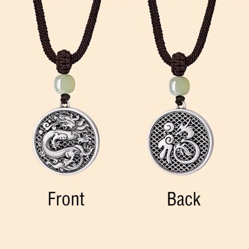 999 Silver Year of the Dragon Fu Hetian Jade Necklace 999 Silver Year of the Dragon Fu Hetian Jade Necklace