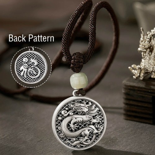 999 Silver Year of the Dragon Fu Hetian Jade Necklace 999 Silver Year of the Dragon Fu Hetian Jade Necklace