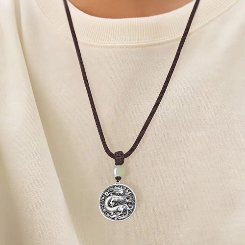 999 Silver Year of the Dragon Fu Hetian Jade Necklace 999 Silver Year of the Dragon Fu Hetian Jade Necklace