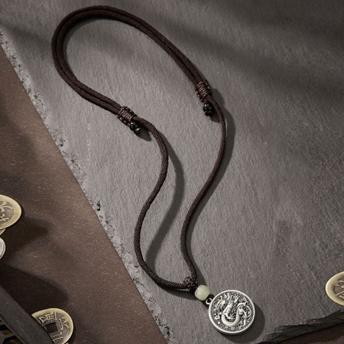 999 Silver Year of the Dragon Fu Hetian Jade Necklace 999 Silver Year of the Dragon Fu Hetian Jade Necklace