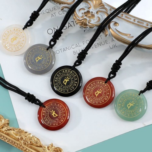 Vairocana Sanskrit Mantra Obsidian Aventurine Strength Pendant