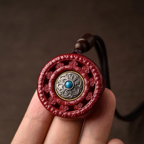 Cinnabar Om Mani Padme Hum Rotatable Keychain Pendant