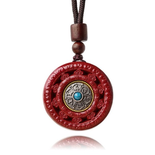 Cinnabar Om Mani Padme Hum Rotatable Keychain Pendant