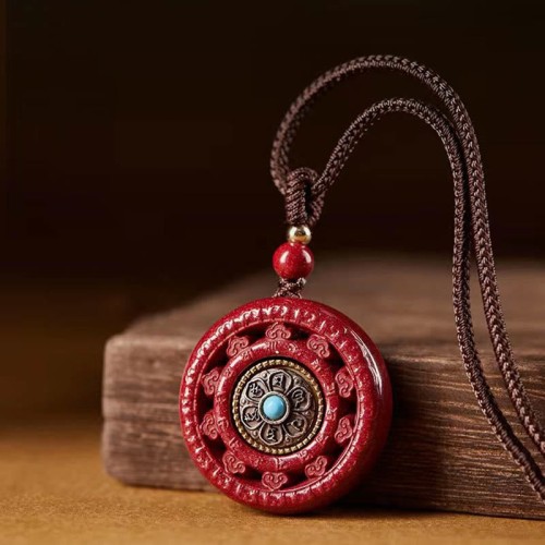 Cinnabar Om Mani Padme Hum Rotatable Keychain Pendant