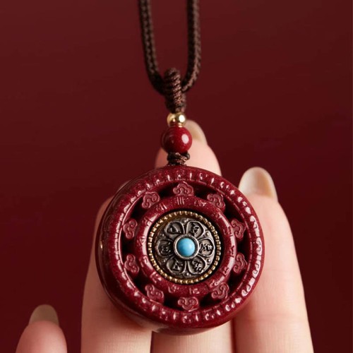 Cinnabar Om Mani Padme Hum Rotatable Keychain Pendant