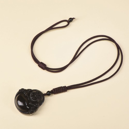 Black Obsidian Laughing Buddha Purification Necklace Black Obsidian Laughing Buddha Purification Necklace