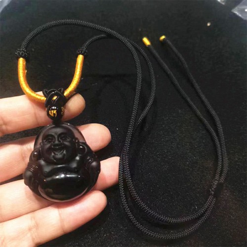 Black Obsidian Laughing Buddha Purification Necklace Black Obsidian Laughing Buddha Purification Necklace