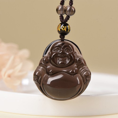 Black Obsidian Laughing Buddha Purification Necklace Black Obsidian Laughing Buddha Purification Necklace
