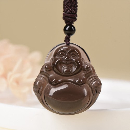 Black Obsidian Laughing Buddha Purification Necklace Black Obsidian Laughing Buddha Purification Necklace