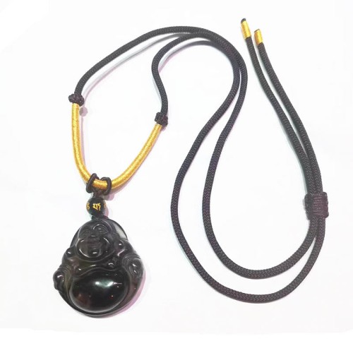 Black Obsidian Laughing Buddha Purification Necklace Black Obsidian Laughing Buddha Purification Necklace