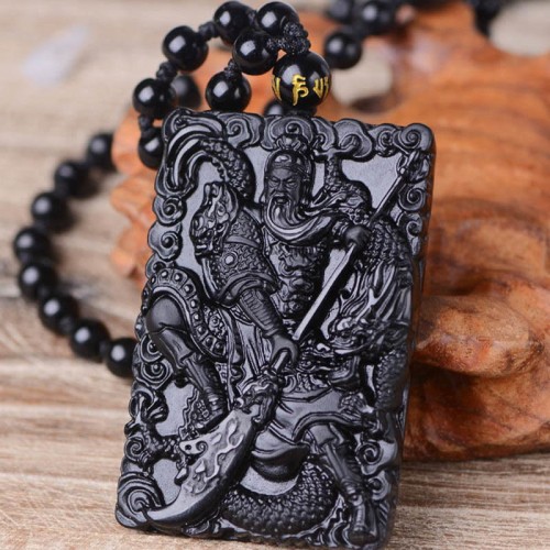 Black Obsidian Guan Gong Strength Necklace Pendant Black Obsidian Guan Gong Strength Necklace Pendant