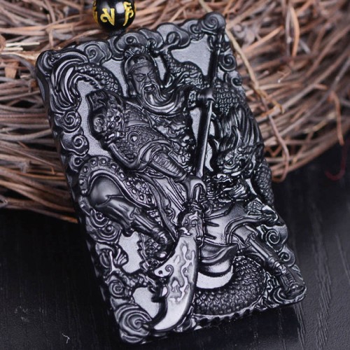 Black Obsidian Guan Gong Strength Necklace Pendant Black Obsidian Guan Gong Strength Necklace Pendant