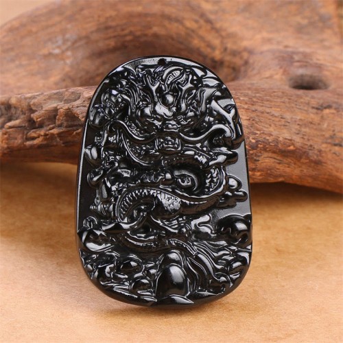 Black Obsidian Dragon Carved Protection Necklace Black Obsidian Dragon Carved Protection Necklace