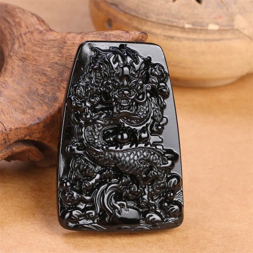 Black Obsidian Dragon Carved Protection Necklace Black Obsidian Dragon Carved Protection Necklace