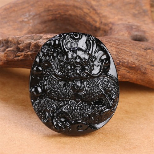 Black Obsidian Round Dragon Protection Necklace Pendant Black Obsidian Round Dragon Protection Necklace Pendant