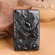Black Obsidian Dragon Engraved Success Necklace Pendant